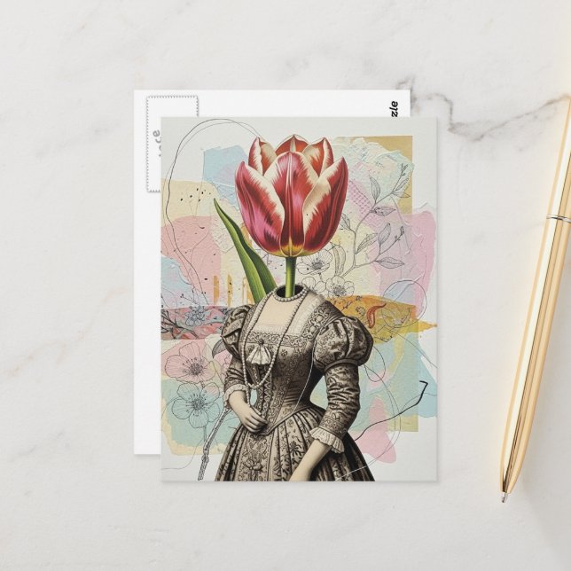 Postal Mujer con cabeza de tulipán (Anverso/Reverso In Situ)