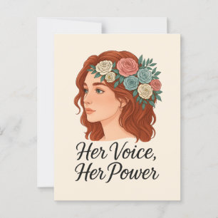 Postal Mujer con cabeza floral, empoderamiento femenino