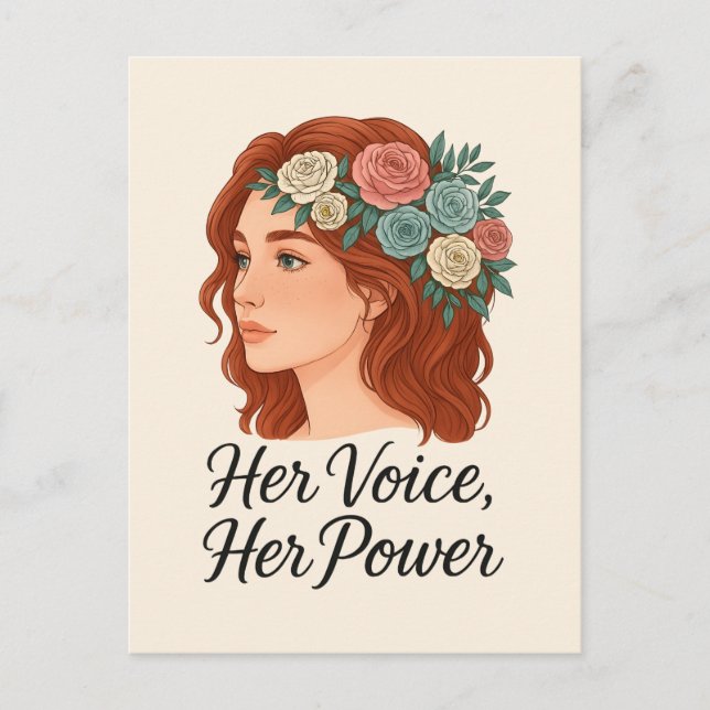 Postal Mujer con cabeza floral, empoderamiento femenino (Anverso)