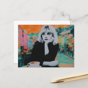 Postal Mujer Con Café Colorido