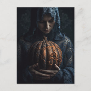 Postal Mujer con calabaza ornada