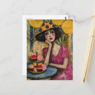 Postal Mujer con Collage de Postre