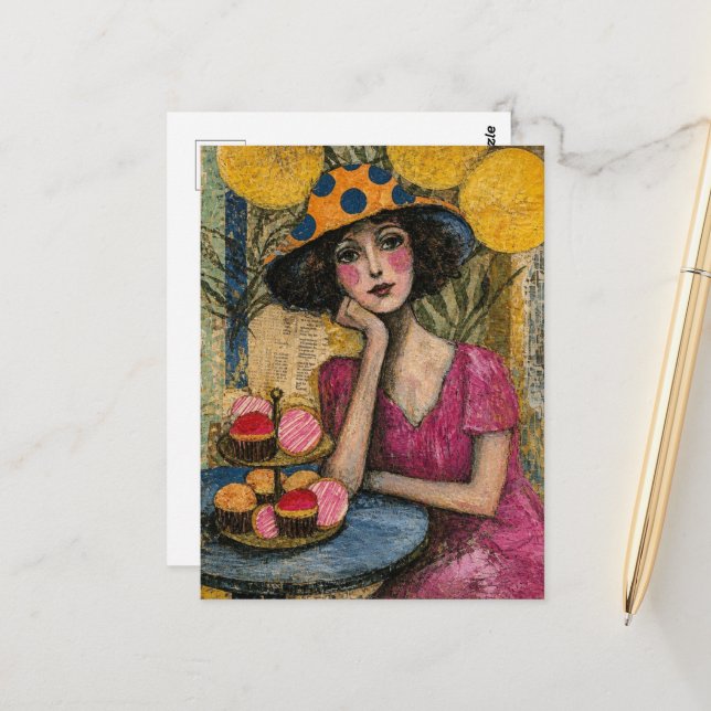 Postal Mujer con Collage de Postre (Anverso/Reverso In Situ)