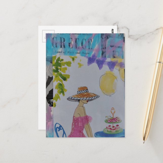 Postal Mujer con cupcakes Grecia collage (Anverso/Reverso In Situ)