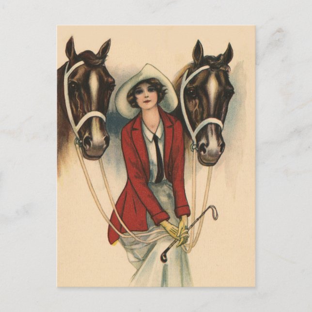 Postal Mujer con dos caballos (Anverso)