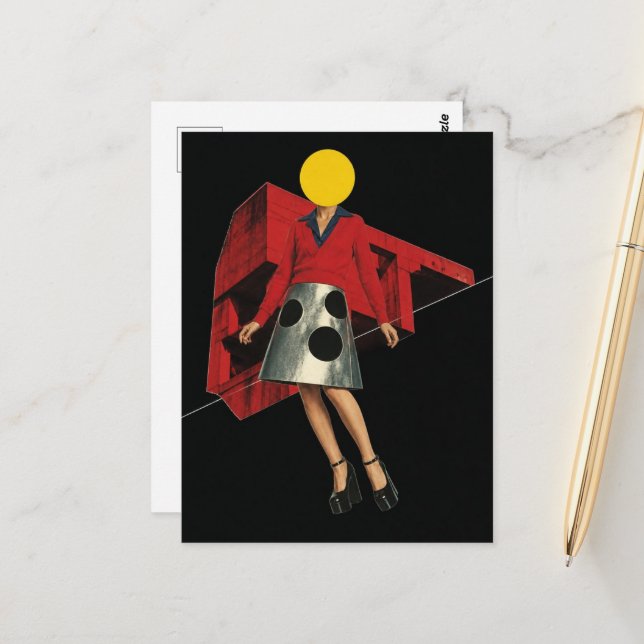 Postal Mujer con el círculo amarillo por una cabeza surre (Anverso/Reverso In Situ)