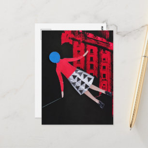 Postal Mujer Con El Círculo Azul Para Una Cabeza Surreali