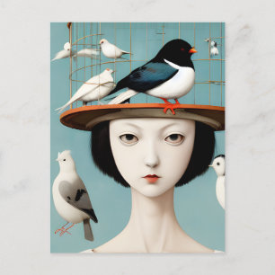 Postal Mujer Con El Gorra De La Jaula