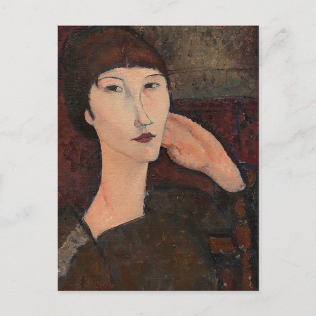 Postal Mujer con el pelo Bangs de Amedeo Modigliani (Anverso)