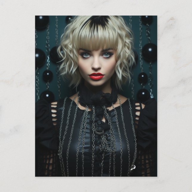 Postal Mujer Con El Pelo Dorado Vestido Negro (Anverso)