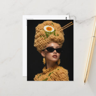 Postal Mujer con fideos y palillos Pelo y ropa