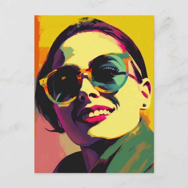 Postal Mujer con gafas de sol arte pop (Anverso)