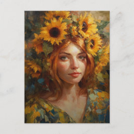 Postal Mujer con girasoles en el pelo
