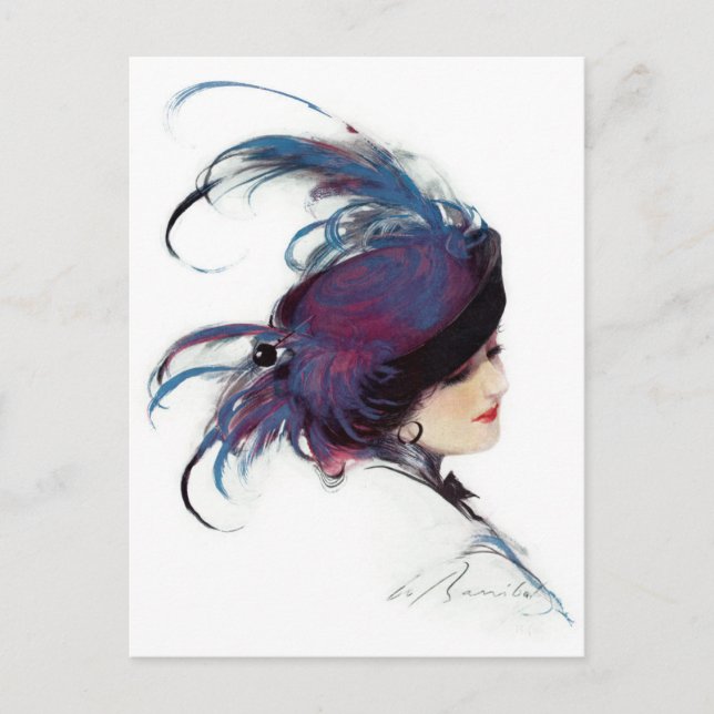 Postal Mujer con Gorra de pluma azul brillante (Anverso)
