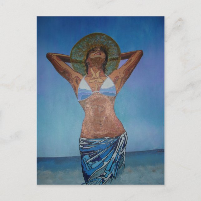 Postal Mujer Con Gorra Y Sarong Disfrutando Del Verano (Anverso)
