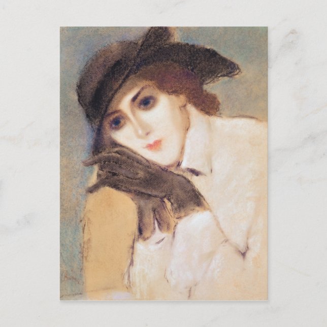 Postal Mujer con guantes negros (Anverso)