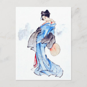 Postal Mujer con Kimono - Katsushika Hokusai - Arte