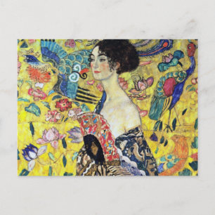 Postal Mujer con la fan de Gustavo Klimt