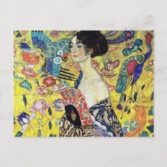 Postal Mujer con la fan de Gustavo Klimt (Anverso)