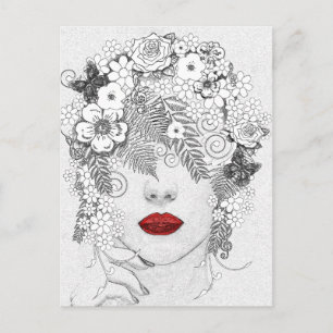 Postal Mujer con labios rojos