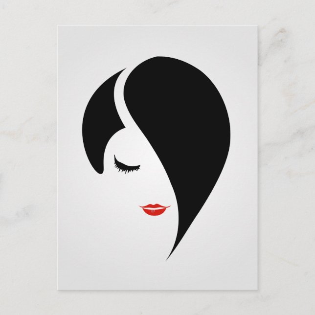 Postal Mujer con lápiz labial rojo y cabello emo (Anverso)