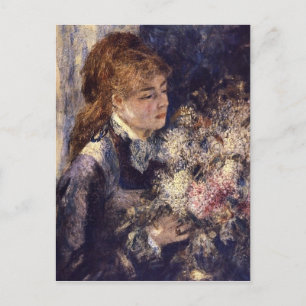 Postal Mujer con Lilacs por Pierre Renoir