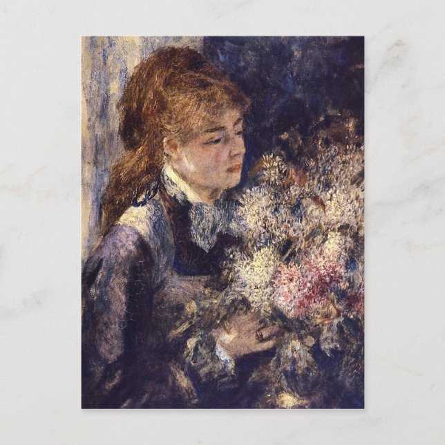 Postal Mujer con Lilacs por Pierre Renoir (Anverso)