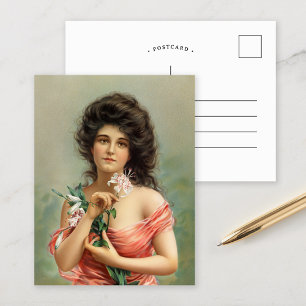 Postal Mujer con lirio   Louis Prang & Co.