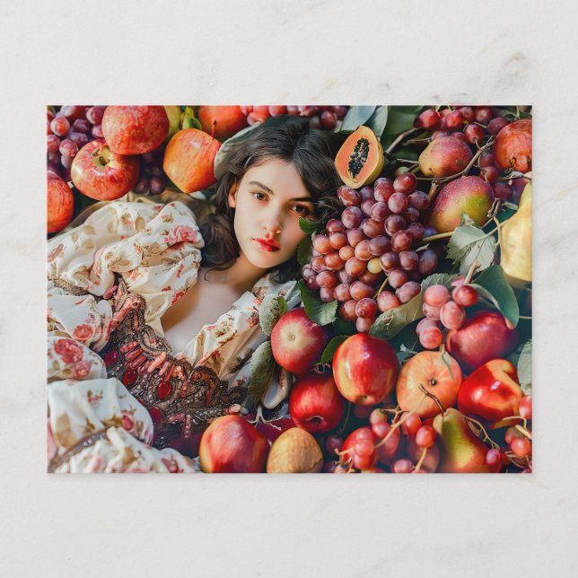 Postal Mujer con manzanas y uvas (Anverso)