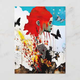 Postal Mujer Con Mariposas