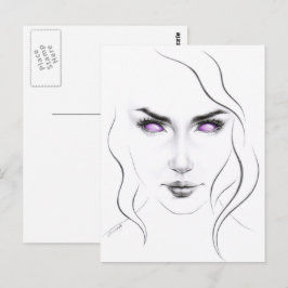 Postal Mujer con ojos extraños púrpura arte de la línea M