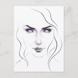 Postal Mujer con ojos extraños púrpura arte de la línea M