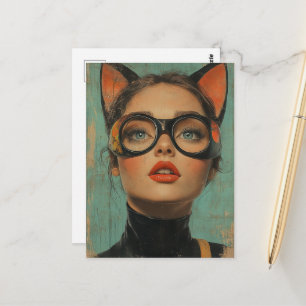 Postal Mujer con orejas de gato 
