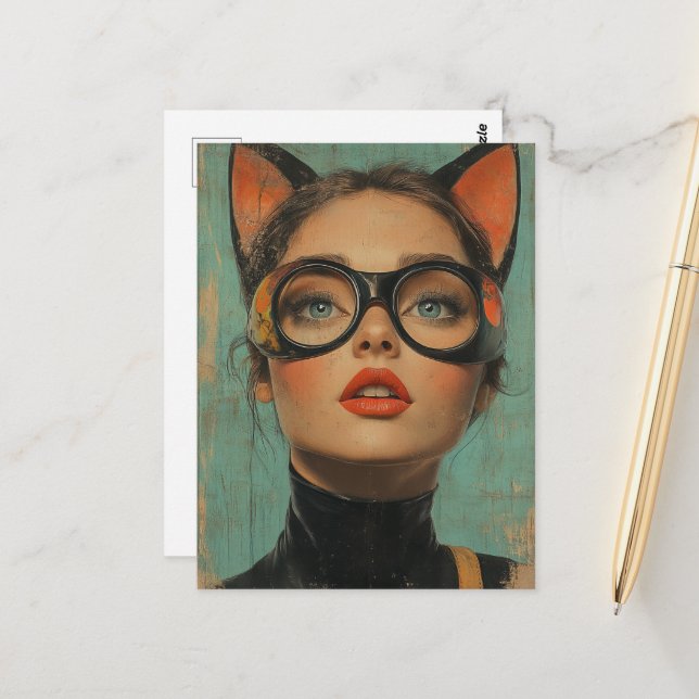 Postal Mujer con orejas de gato  (Anverso/Reverso In Situ)