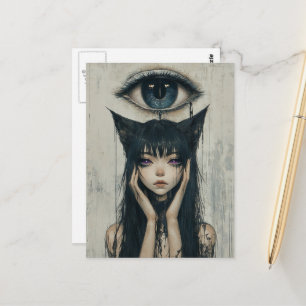 Postal Mujer con Orejas de Gato Ojo Surrealista
