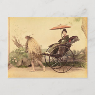 Postal Mujer con parasol, cosecha japonesa