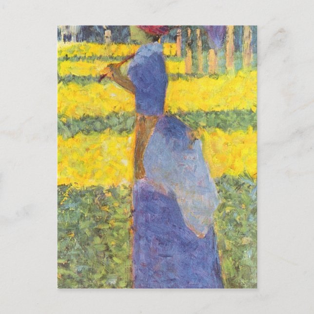 Postal Mujer con parasol de Georges Seurat (Anverso)