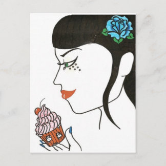 Postal Mujer con pastel