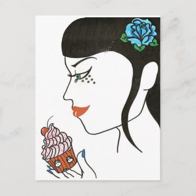 Postal Mujer con pastel (Anverso)