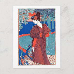 Postal Mujer con pavos reales por Louis Rhead