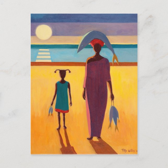 Postal Mujer con peces (Anverso)