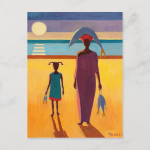 Postal Mujer con peces