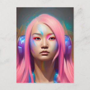 Postal Mujer Con Pelo Rosa