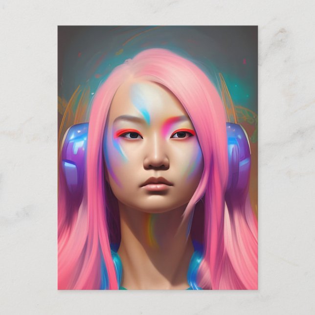 Postal Mujer Con Pelo Rosa (Anverso)