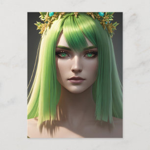 Postal Mujer Con Pelo Verde