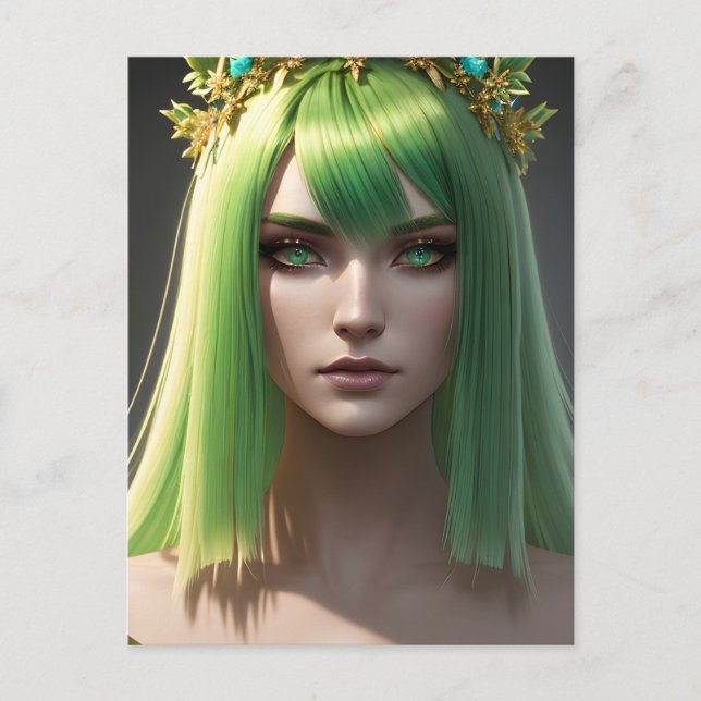 Postal Mujer Con Pelo Verde (Anverso)