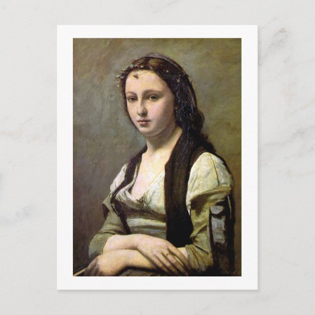 Postal Mujer con Perla, Camille Corot, 1868-1870 (Anverso)