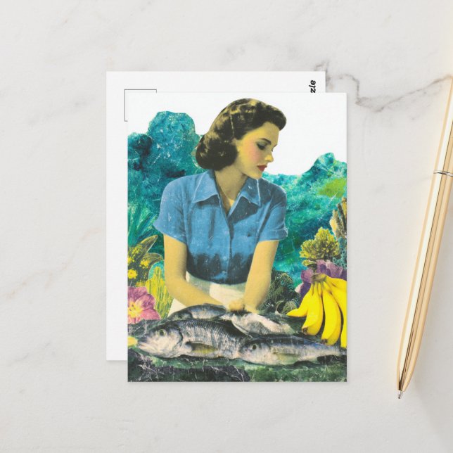 Postal Mujer con pescado y plátanos (Anverso/Reverso In Situ)
