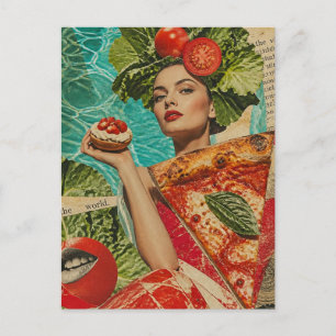 Postal Mujer con Pizza y Ensalada Collage