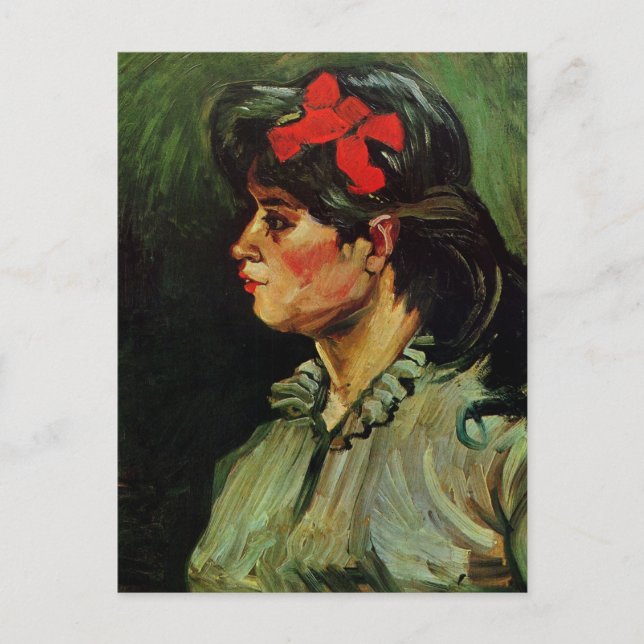 Postal Mujer con retrato de cinta roja de Vincent van Gog (Anverso)